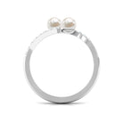 Rosec Jewels-Freshwater Pearl 2 Stone Engagement Ring Diamond Bypass Shank