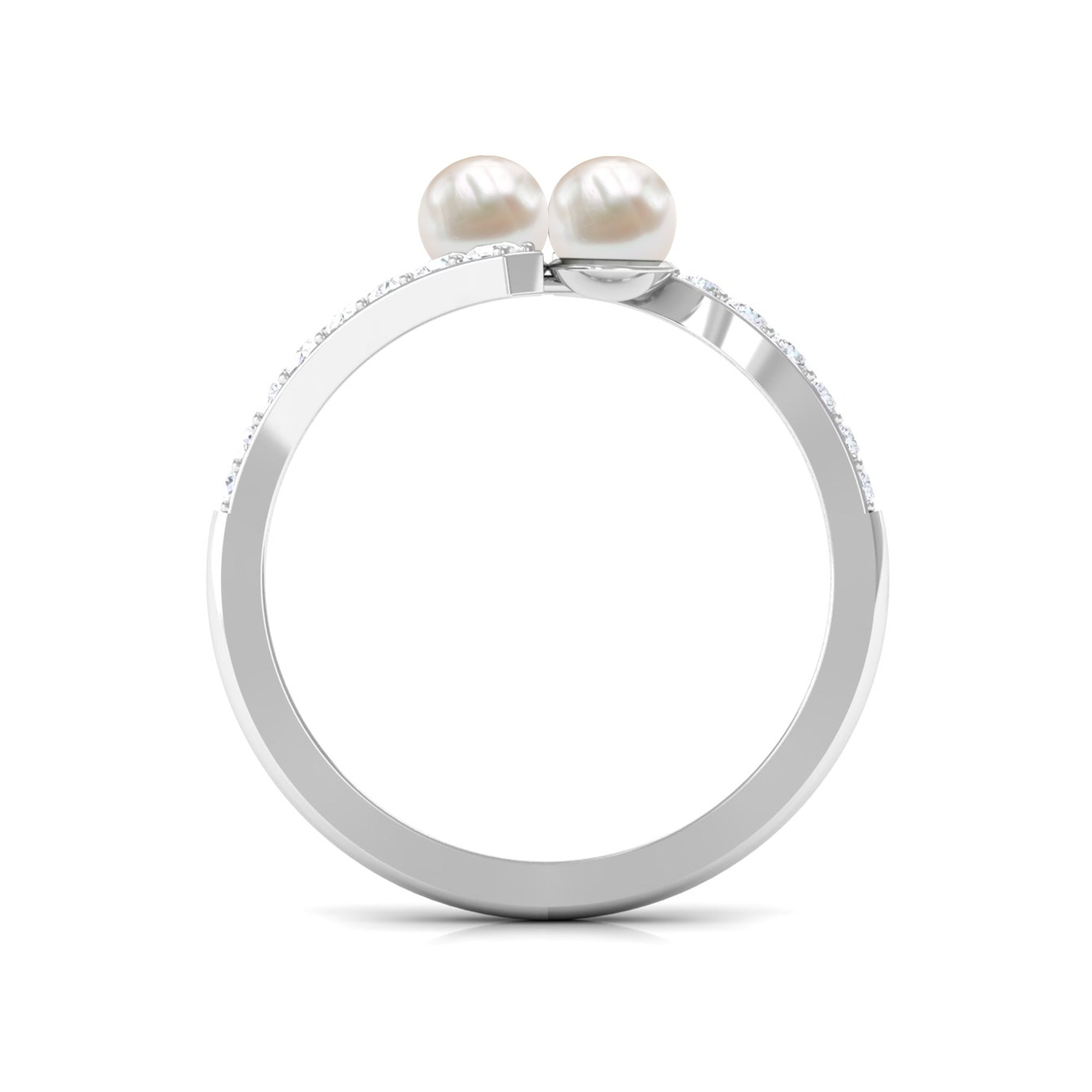 Rosec Jewels-Freshwater Pearl 2 Stone Engagement Ring Diamond Bypass Shank