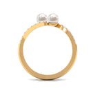 Rosec Jewels-Freshwater Pearl 2 Stone Engagement Ring Diamond Bypass Shank