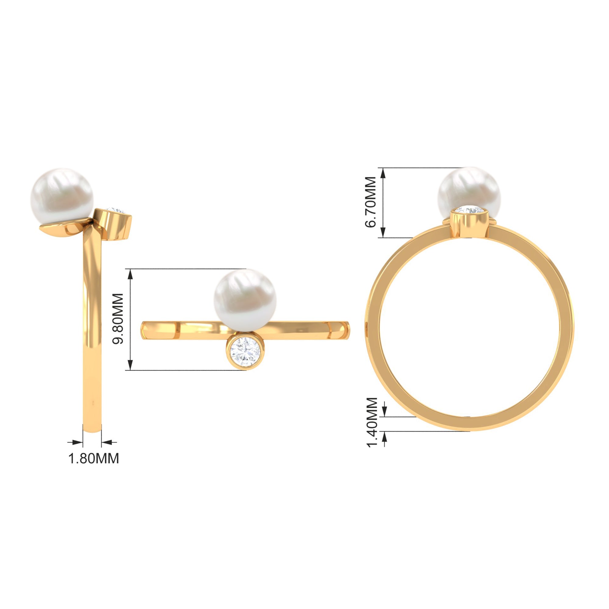 Rosec Jewels-Freshwater Pearl Toi Et Moi Ring with Diamond
