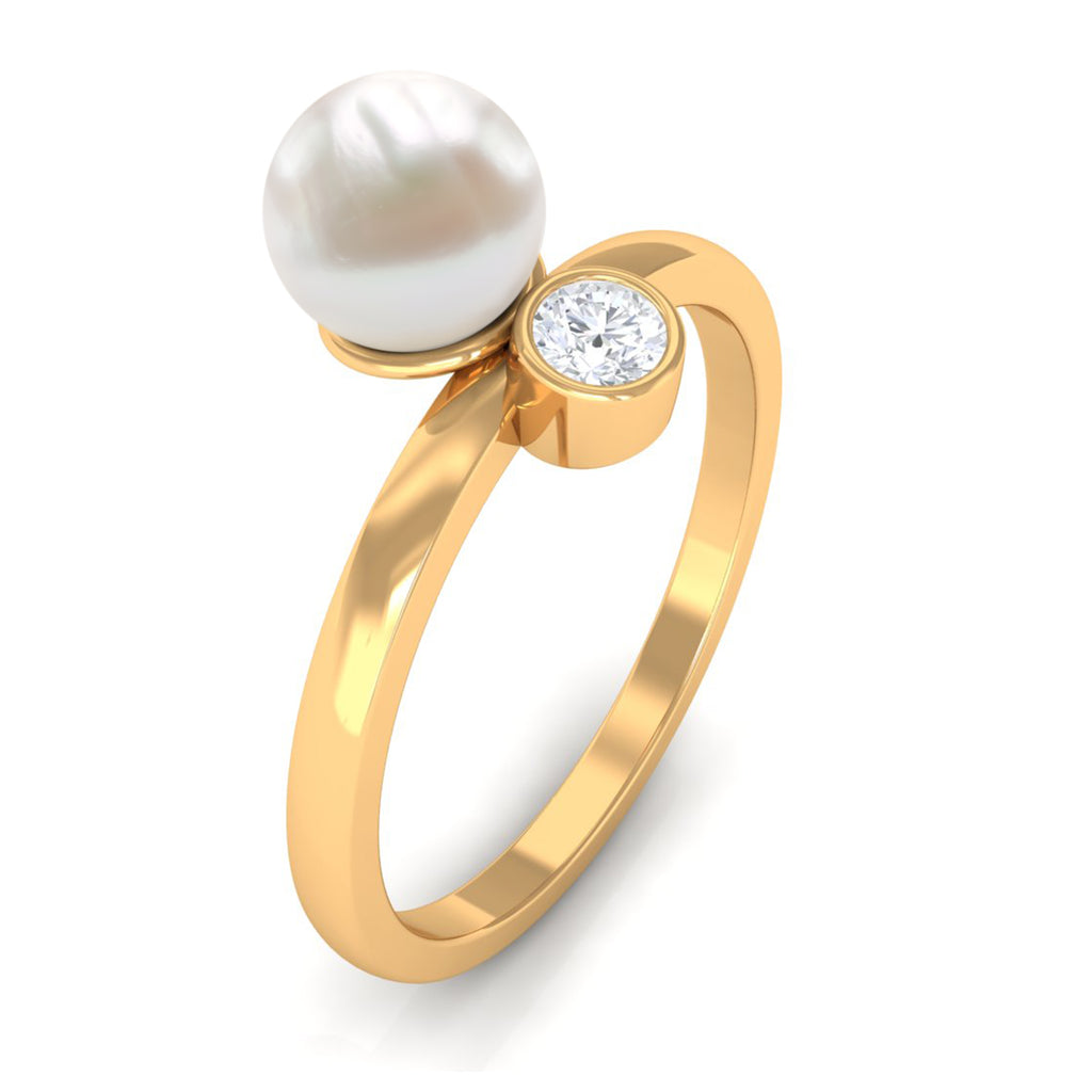 Freshwater Pearl Toi Et Moi Ring with Diamond Freshwater Pearl - ( AAA ) - Quality - Rosec Jewels