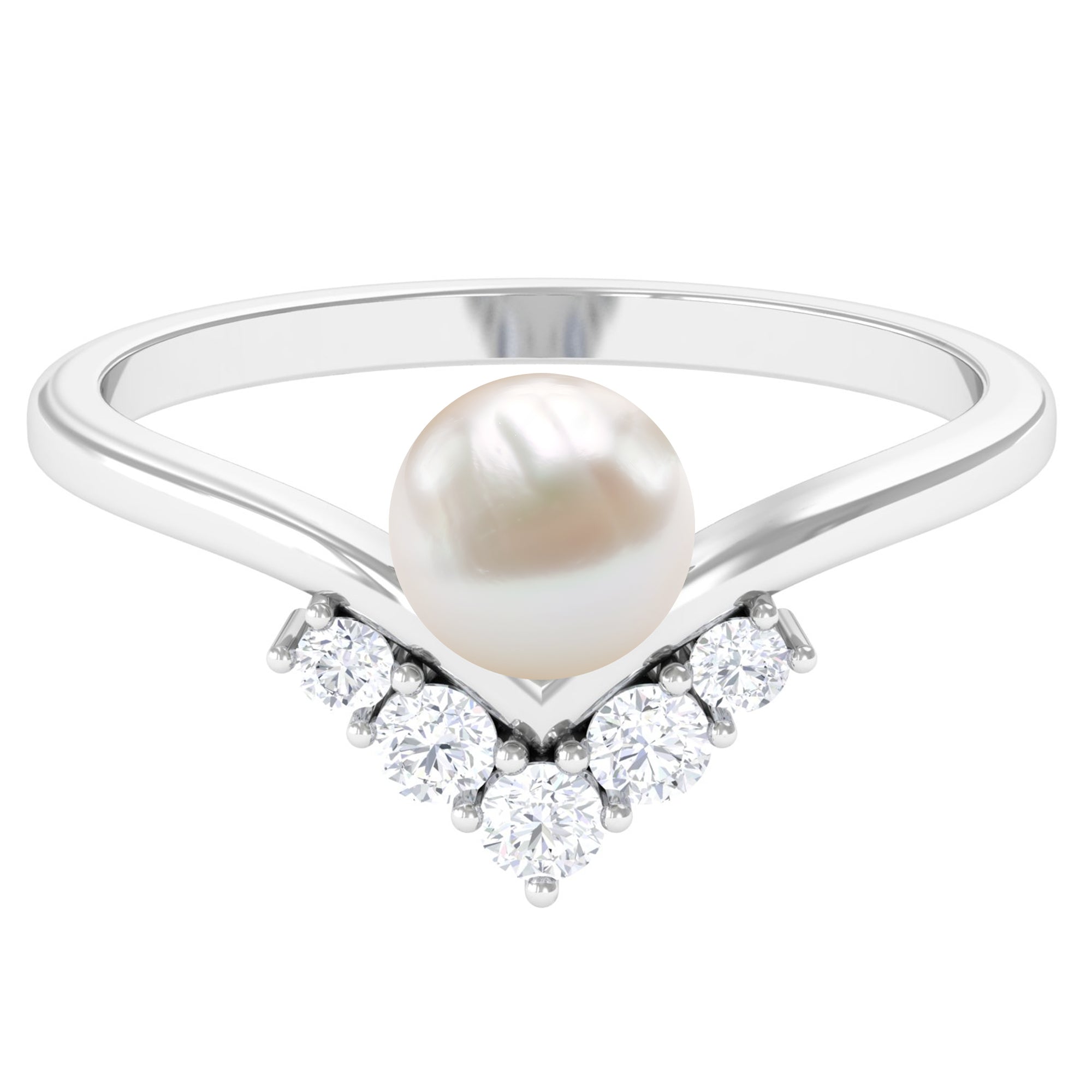Cultured 2 Carat Freshwater Pearl Chevron Engagement Ring with Diamond AAA - Rosec Jewels