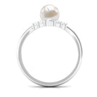 Cultured 2 Carat Freshwater Pearl Chevron Engagement Ring with Diamond AAA - Rosec Jewels