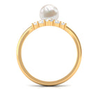 Cultured 2 Carat Freshwater Pearl Chevron Engagement Ring with Diamond AAA - Rosec Jewels