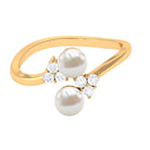 Rosec Jewels-Real Freshwater Pearl 2 Stone Engagement Ring with Diamond