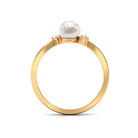 Rosec Jewels-Real Freshwater Pearl 2 Stone Engagement Ring with Diamond
