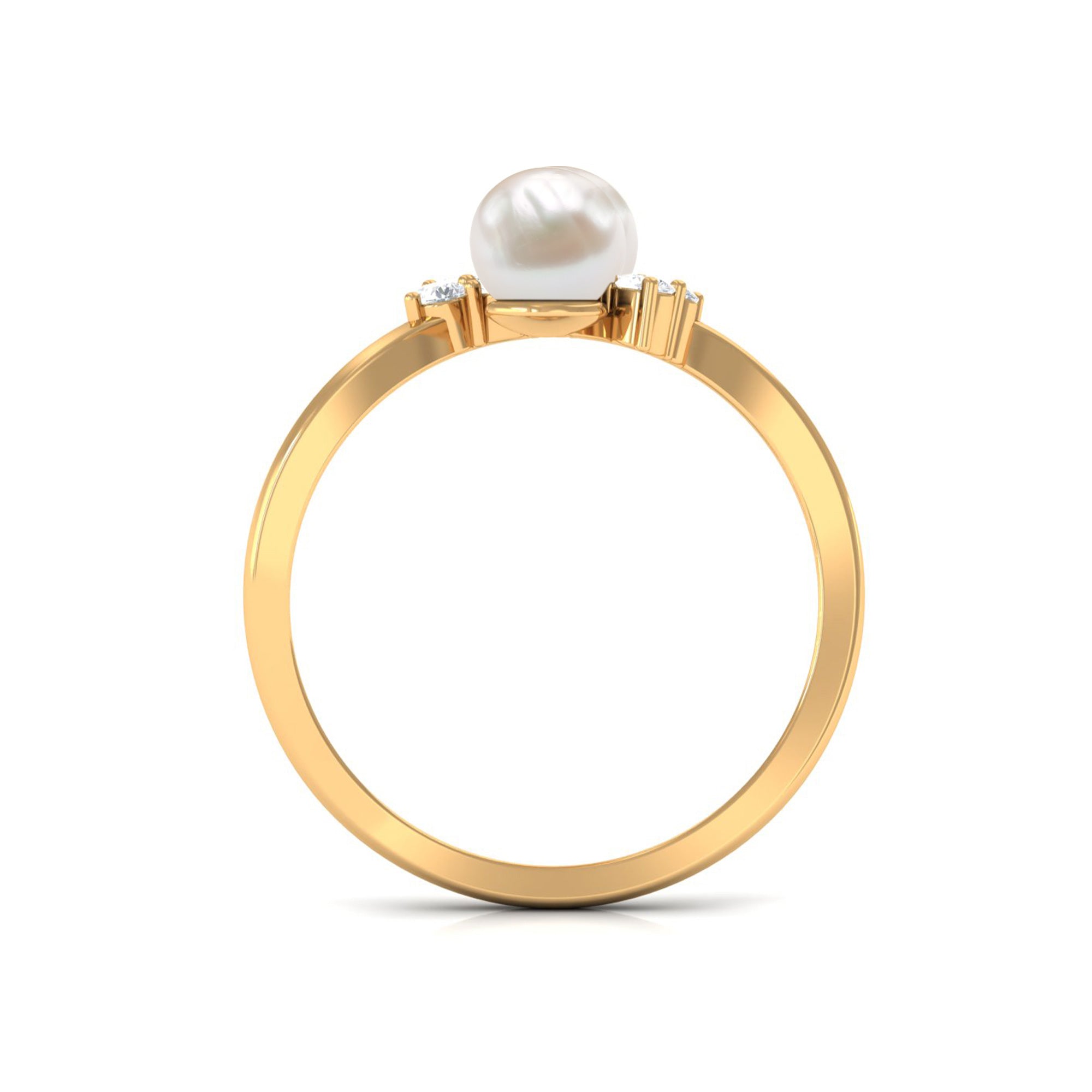 Rosec Jewels-Real Freshwater Pearl 2 Stone Engagement Ring with Diamond