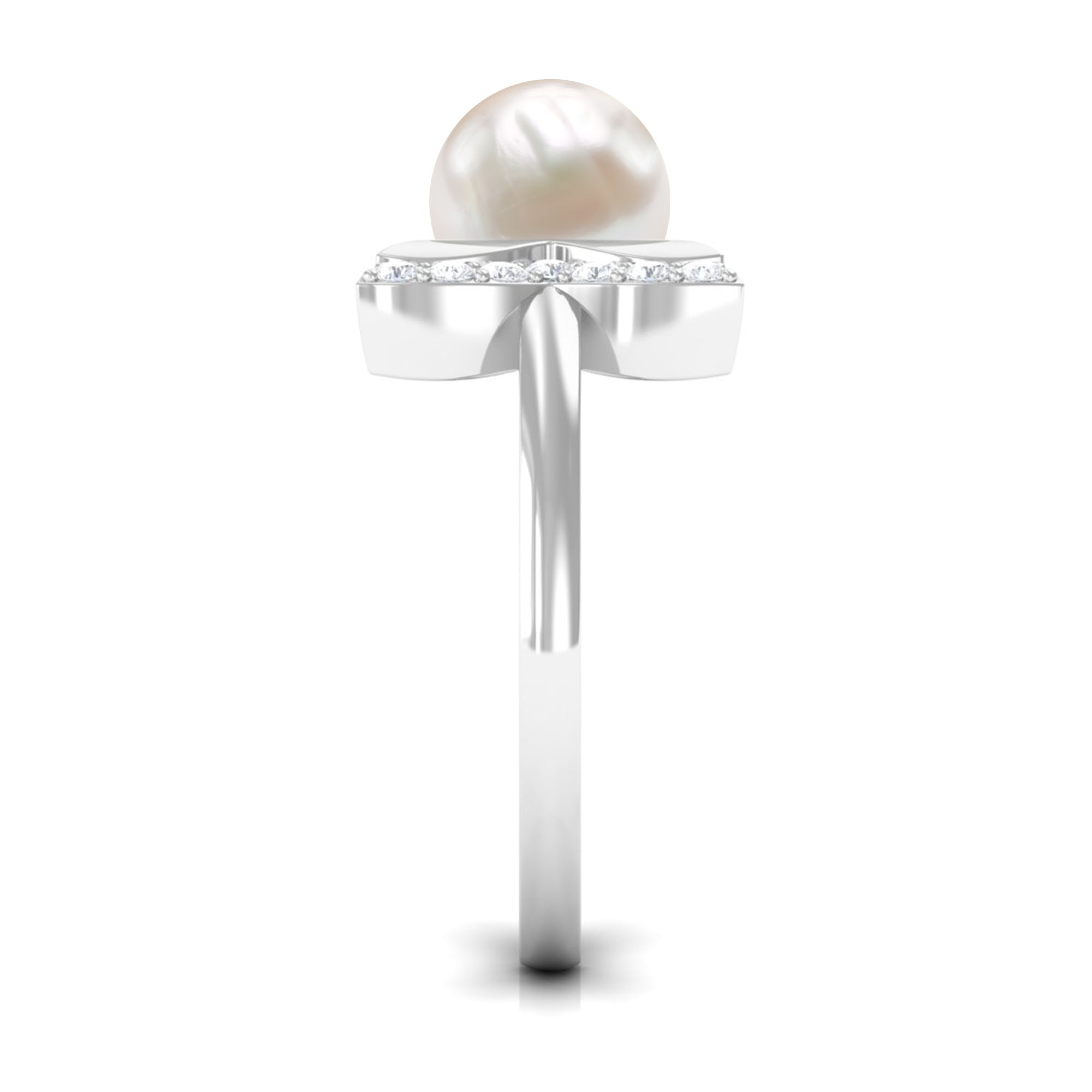 Rosec Jewels-Natural 3 Carat Freshwater Pearl Cuff Ring with Diamond