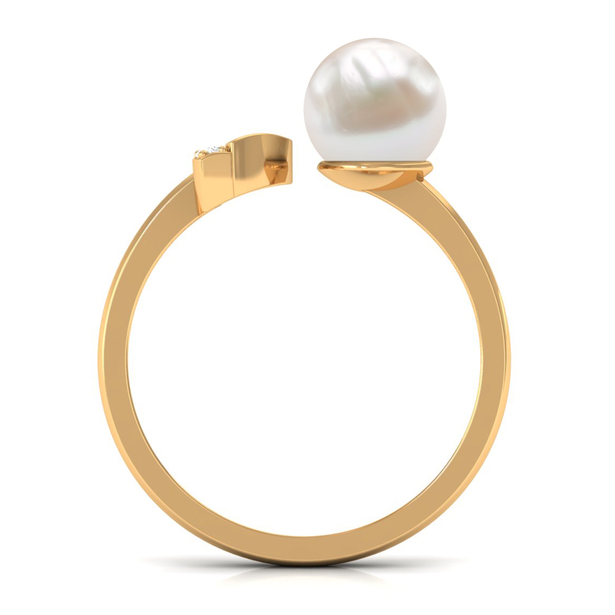 Rosec Jewels-Natural 3 Carat Freshwater Pearl Cuff Ring with Diamond