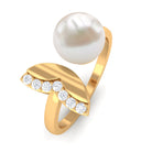 Rosec Jewels-Natural 3 Carat Freshwater Pearl Cuff Ring with Diamond