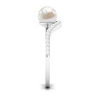 Cultured 2 Carat White Pearl Engagement Ring with Diamond Bypass Shank AAA - Rosec Jewels