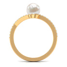 Cultured 2 Carat White Pearl Engagement Ring with Diamond Bypass Shank AAA - Rosec Jewels