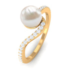Cultured 2 Carat White Pearl Engagement Ring with Diamond Bypass Shank AAA - Rosec Jewels