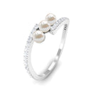 Rosec Jewels-Natural Freshwater Pearl 3 Stone Engagement Ring with Diamond