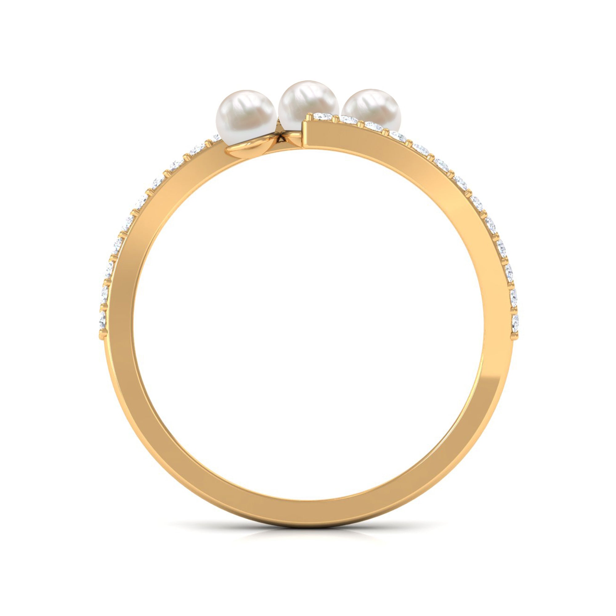 Rosec Jewels-Natural Freshwater Pearl 3 Stone Engagement Ring with Diamond