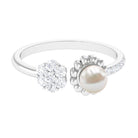 Rosec Jewels-Natural 2 Carat Freshwater Pearl Diamond Flower Cuff Ring