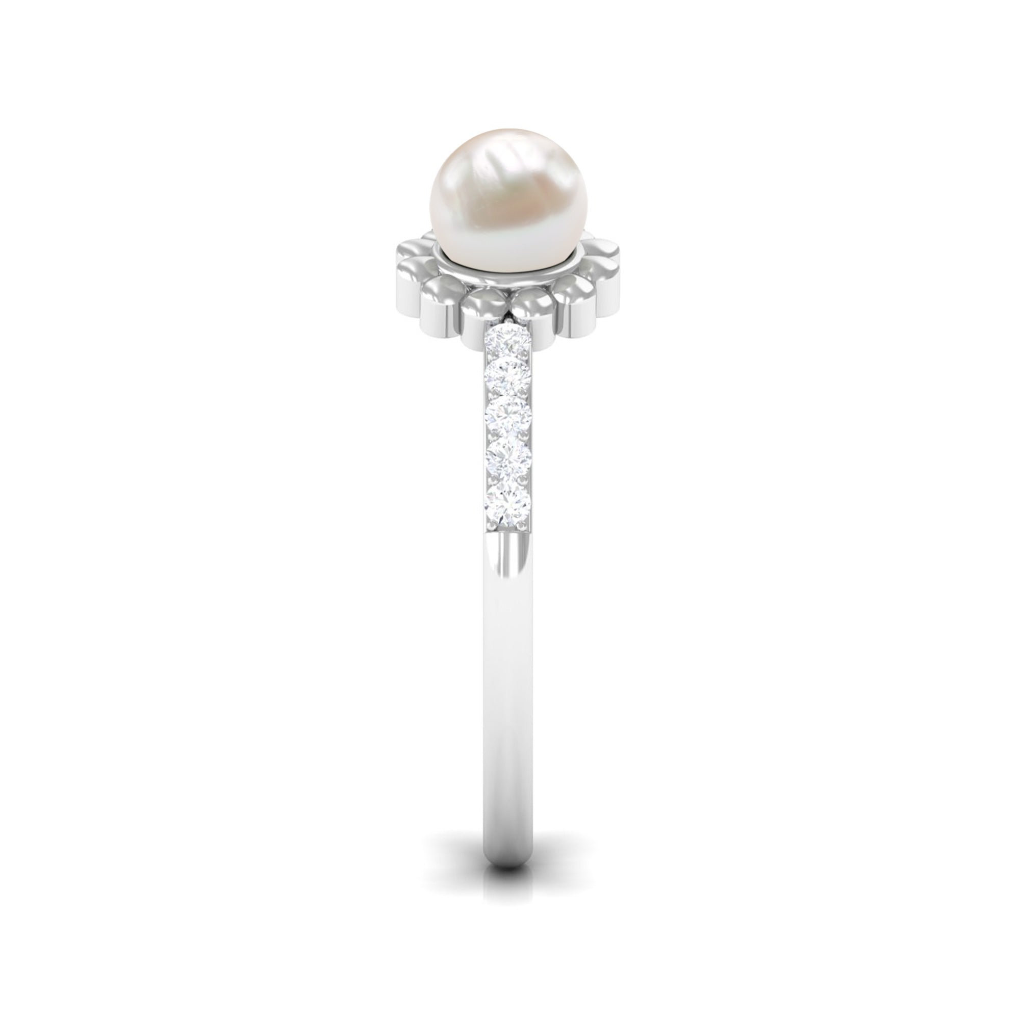 Rosec Jewels-Natural 2 Carat Freshwater Pearl Diamond Flower Cuff Ring