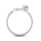 Rosec Jewels-Natural 2 Carat Freshwater Pearl Diamond Flower Cuff Ring