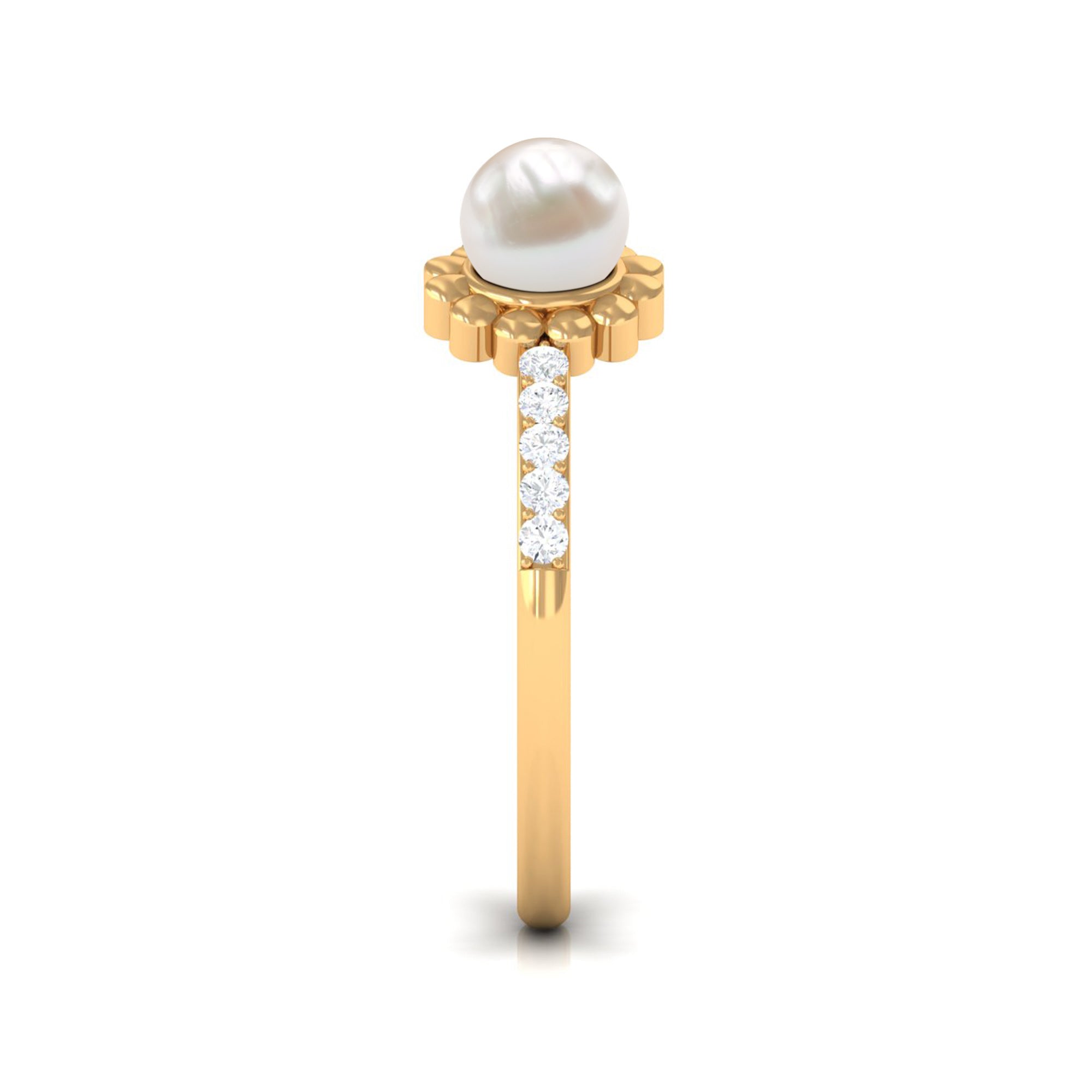 Rosec Jewels-Natural 2 Carat Freshwater Pearl Diamond Flower Cuff Ring