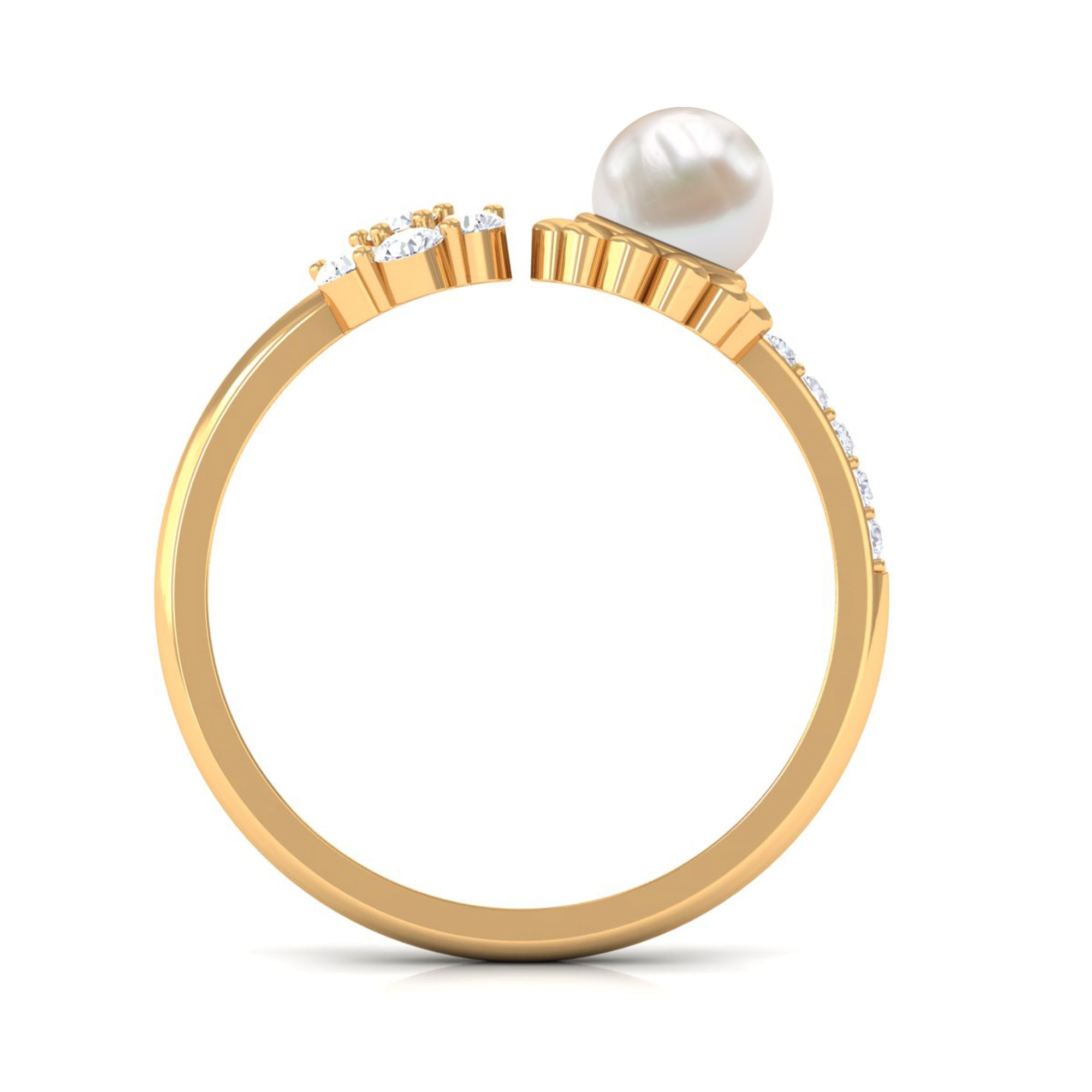 Rosec Jewels-Natural 2 Carat Freshwater Pearl Diamond Flower Cuff Ring