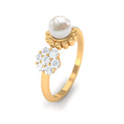 Rosec Jewels-Natural 2 Carat Freshwater Pearl Diamond Flower Cuff Ring
