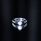 Natural Freshwater Pearl and Blue Sapphire 3 Stone Engagement Ring with Diamond AAA - Rosec Jewels