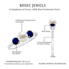 Natural Freshwater Pearl and Blue Sapphire 3 Stone Engagement Ring with Diamond AAA - Rosec Jewels
