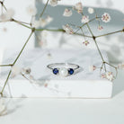 Natural Freshwater Pearl and Blue Sapphire 3 Stone Engagement Ring with Diamond AAA - Rosec Jewels