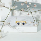 Natural Freshwater Pearl and Blue Sapphire 3 Stone Engagement Ring with Diamond AAA - Rosec Jewels