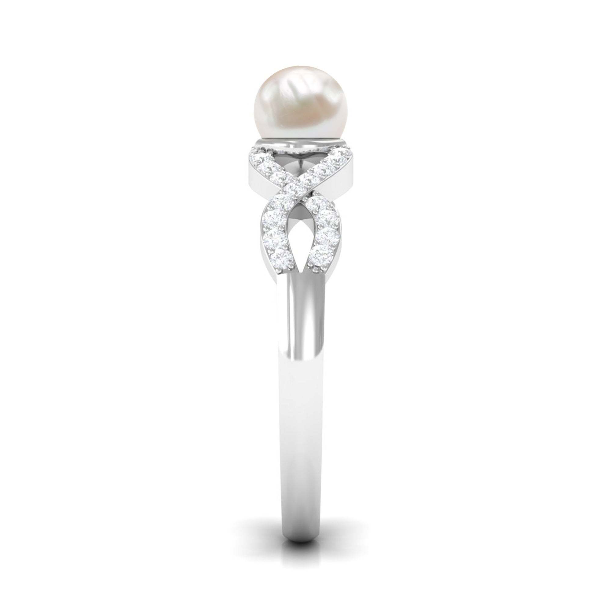 2 Carat Freshwater Pearl Crossover Engagement Ring with Diamond AAA - Rosec Jewels