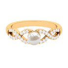 2 Carat Freshwater Pearl Crossover Engagement Ring with Diamond AAA - Rosec Jewels