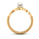 2 Carat Freshwater Pearl Crossover Engagement Ring with Diamond AAA - Rosec Jewels