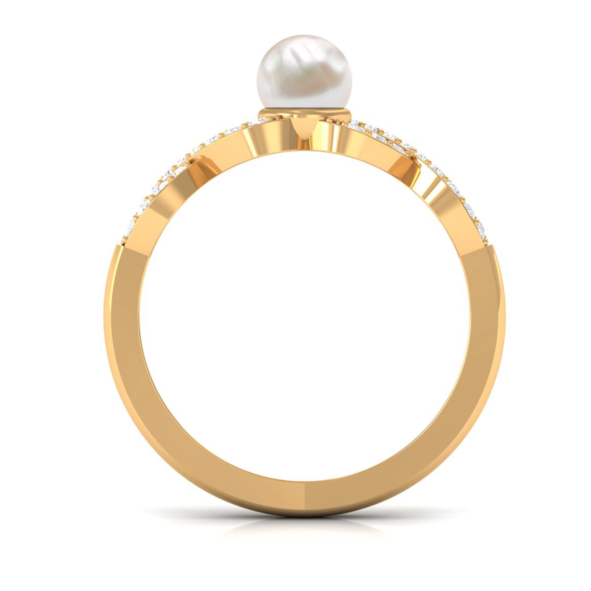 2 Carat Freshwater Pearl Crossover Engagement Ring with Diamond AAA - Rosec Jewels