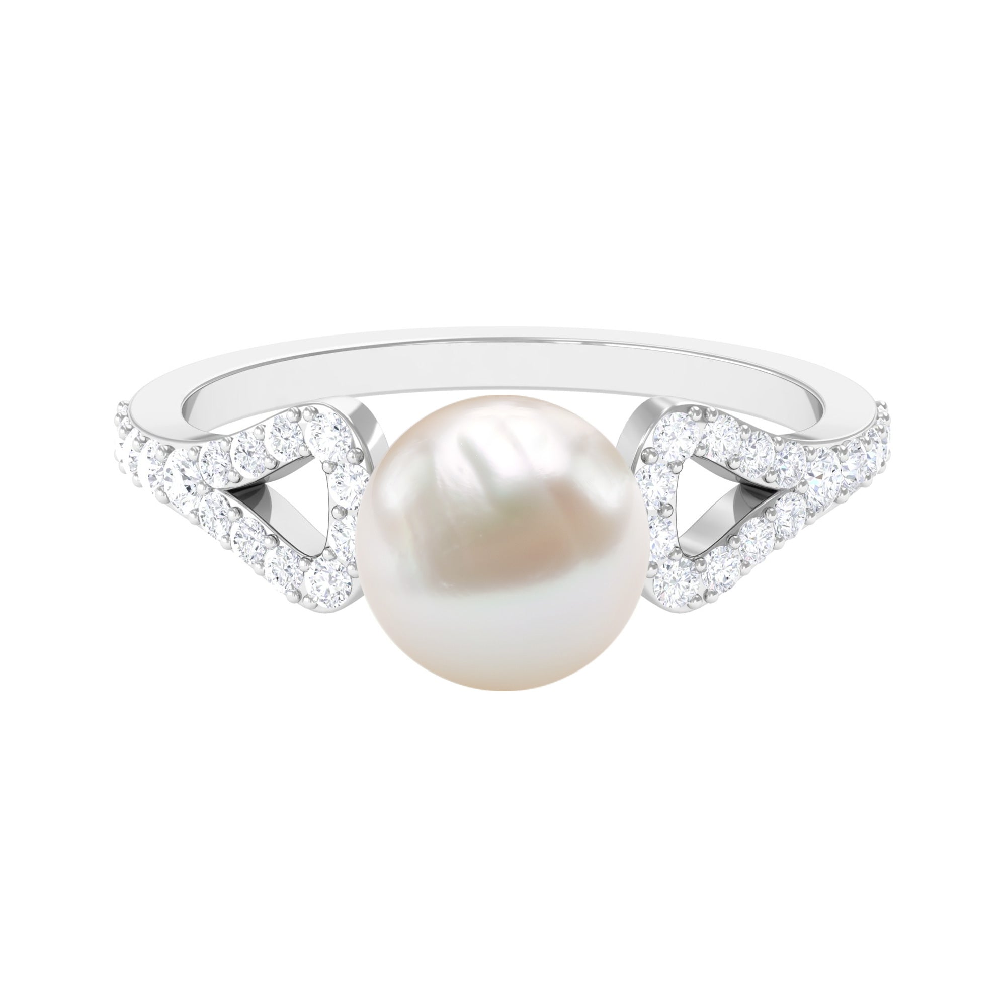 Rosec Jewels-Cultured 7.4 Carat Freshwater Pearl Solitaire Engagement Ring with Diamond