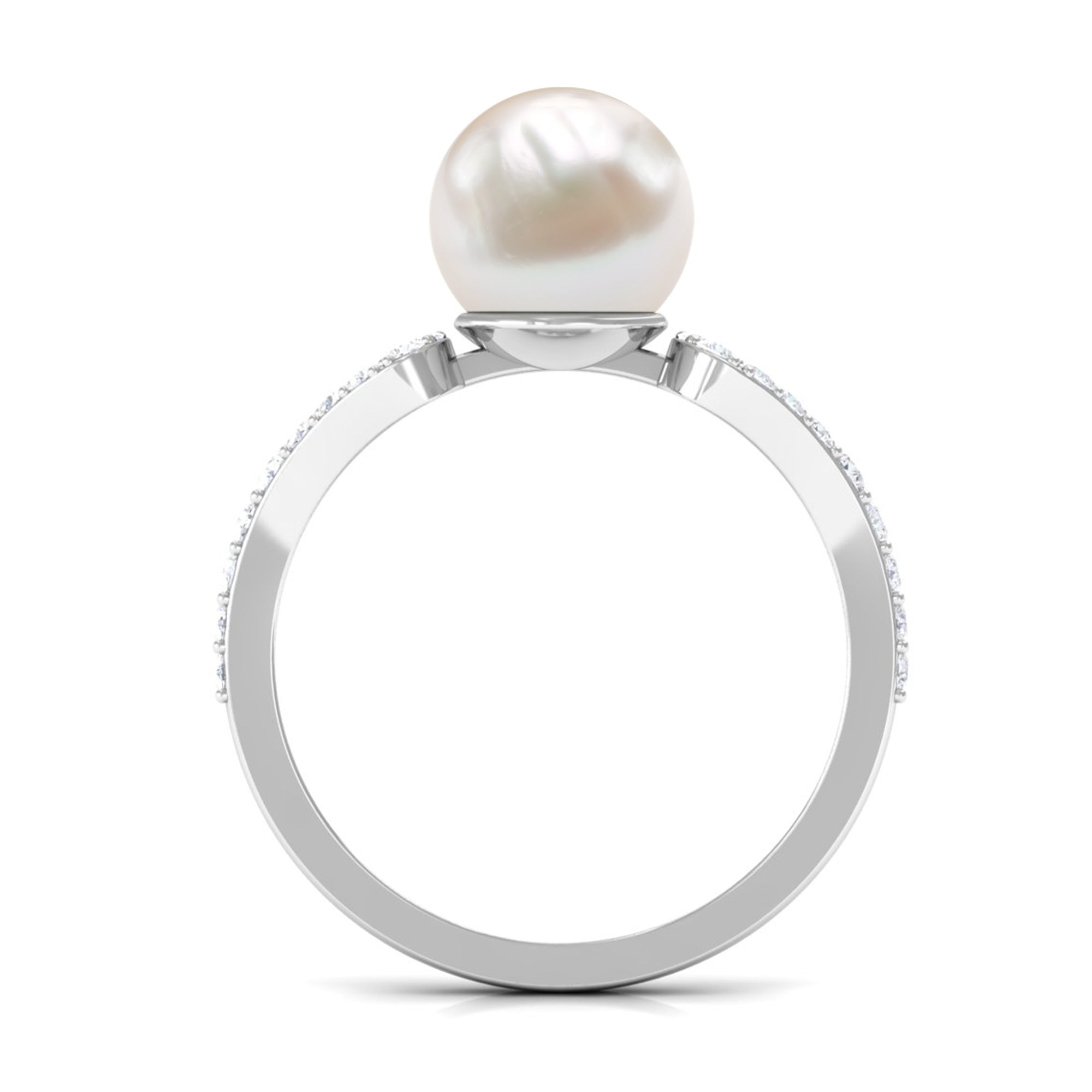 Rosec Jewels-Cultured 7.4 Carat Freshwater Pearl Solitaire Engagement Ring with Diamond