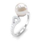 Rosec Jewels-Cultured 7.4 Carat Freshwater Pearl Solitaire Engagement Ring with Diamond