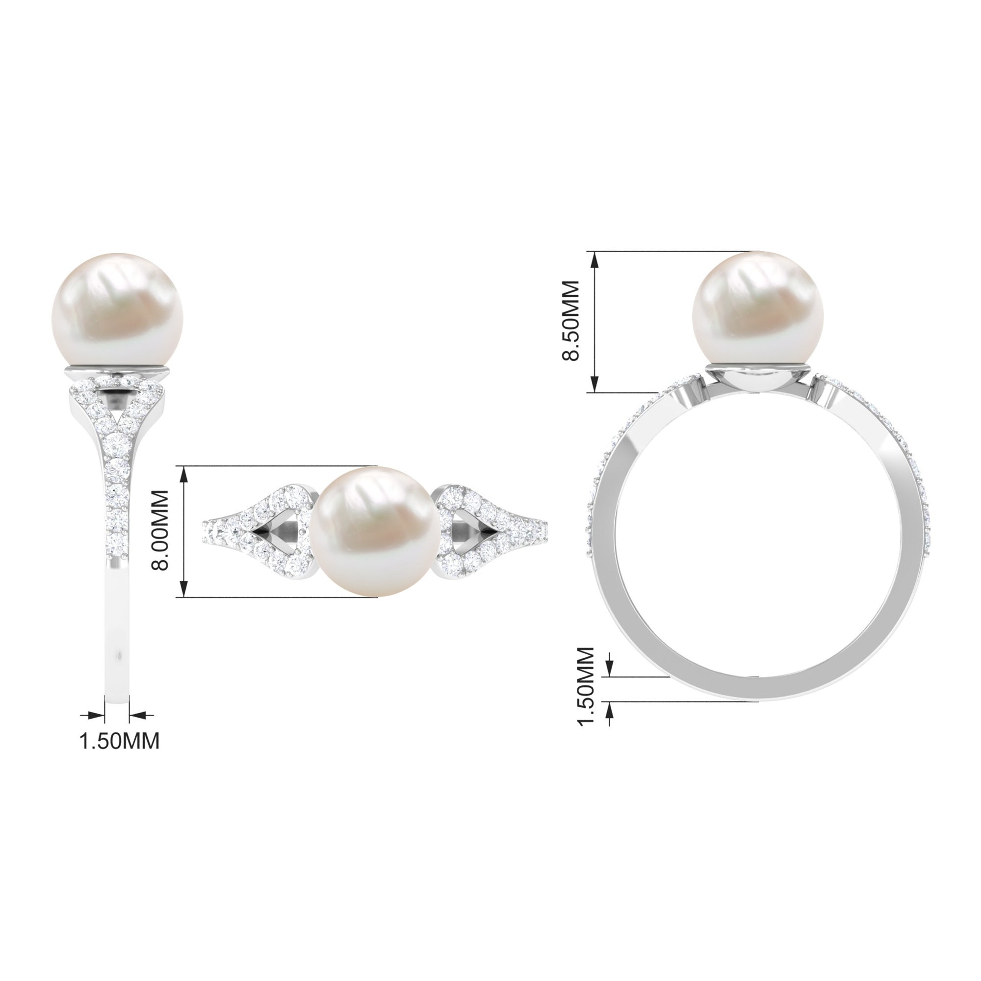 Rosec Jewels-Cultured 7.4 Carat Freshwater Pearl Solitaire Engagement Ring with Diamond