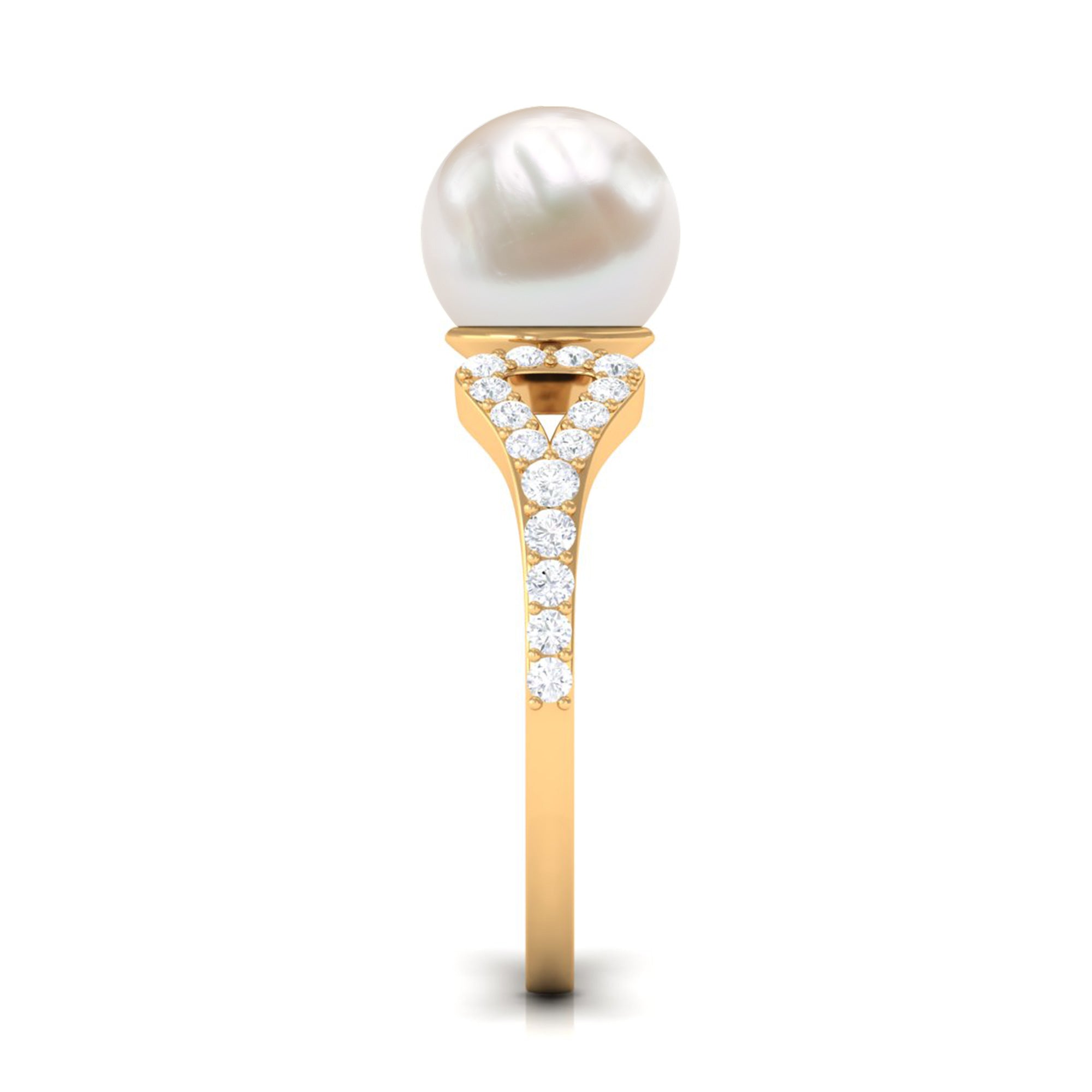 Rosec Jewels-Cultured 7.4 Carat Freshwater Pearl Solitaire Engagement Ring with Diamond