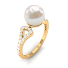 Rosec Jewels-Cultured 7.4 Carat Freshwater Pearl Solitaire Engagement Ring with Diamond