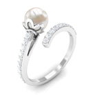 Rosec Jewels-Natural 2 Carat Freshwater Pearl Wrap Engagement Ring with Diamond