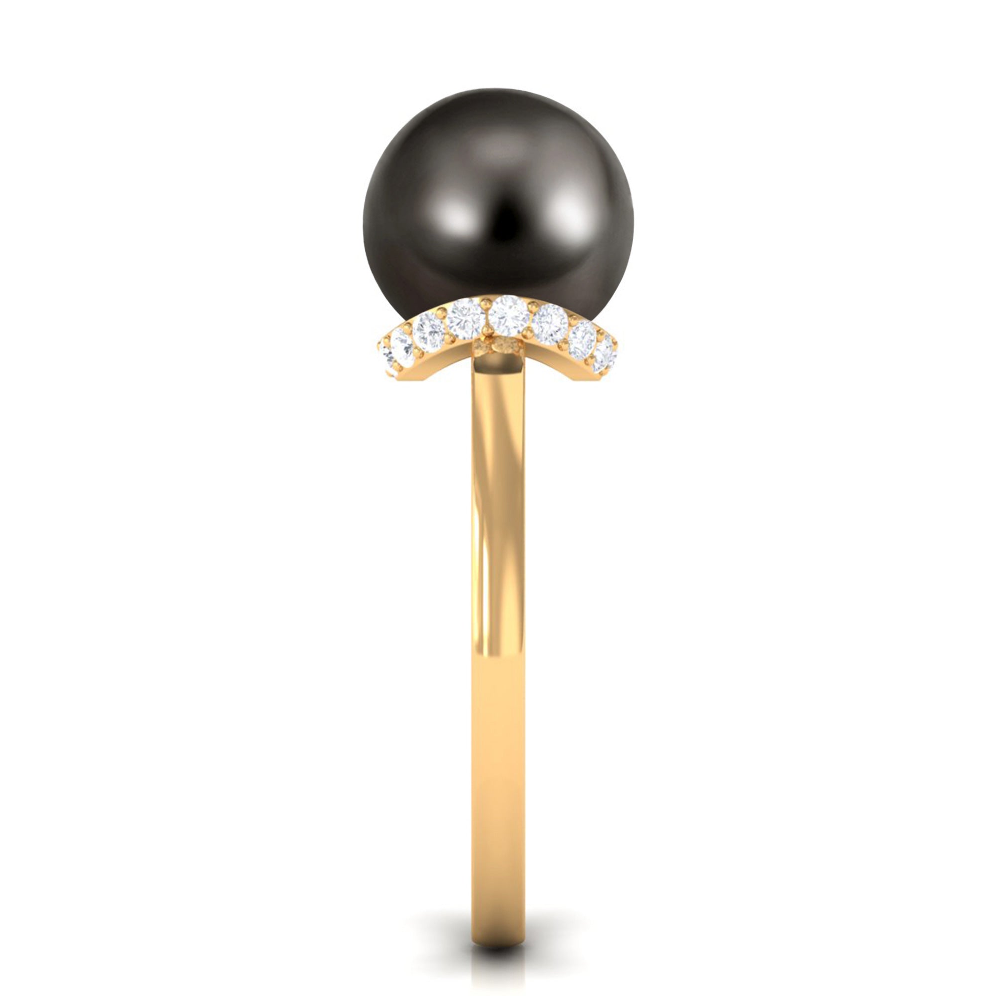 Tahitian Pearl Solitaire Engagement Ring with Diamond Surprise Halo AAA - Rosec Jewels