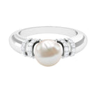 7.48 Carat Freshwater Pearl Solitaire Engagement Ring with Diamond AAA - Rosec Jewels
