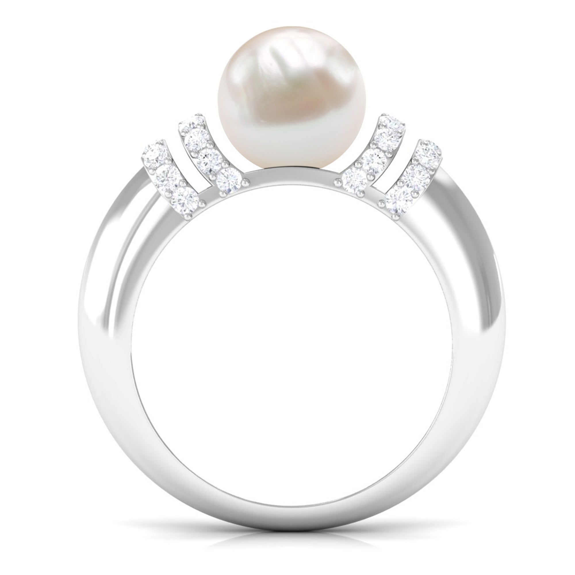 7.48 Carat Freshwater Pearl Solitaire Engagement Ring with Diamond AAA - Rosec Jewels