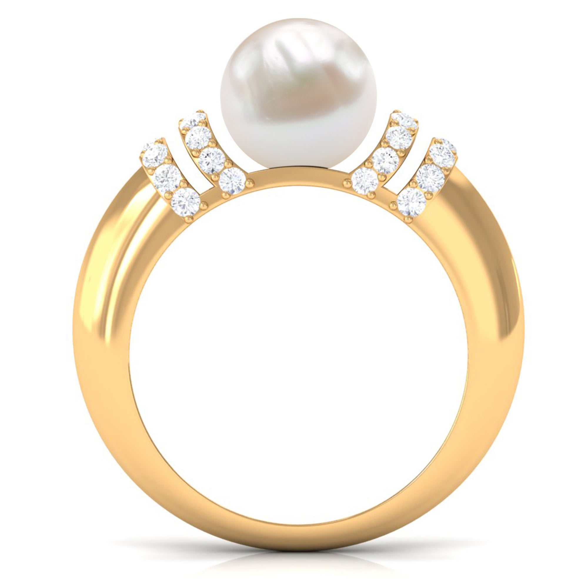 7.48 Carat Freshwater Pearl Solitaire Engagement Ring with Diamond AAA - Rosec Jewels