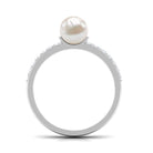 2 Carat Freshwater Pearl Engagement Ring with Diamond AAA - Rosec Jewels