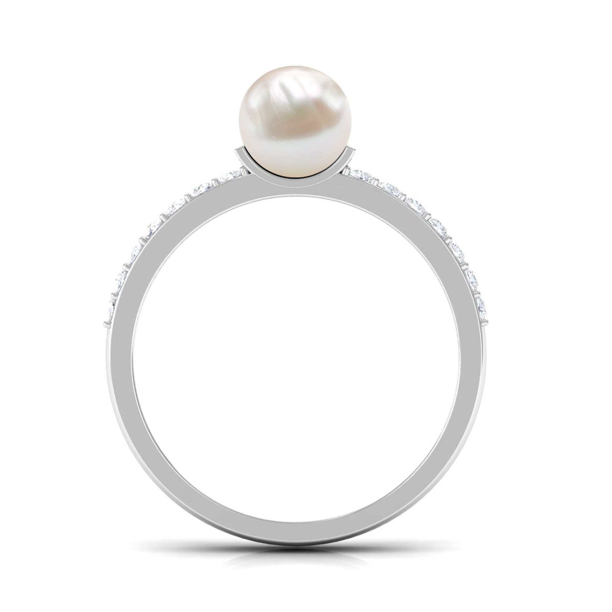 2 Carat Freshwater Pearl Engagement Ring with Diamond AAA - Rosec Jewels
