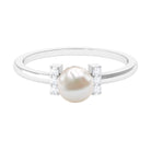 Cultured 2 Carat Freshwater Pearl Solitaire Engagement Ring with Diamond AAA - Rosec Jewels