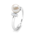 Cultured 2 Carat Freshwater Pearl Solitaire Engagement Ring with Diamond AAA - Rosec Jewels