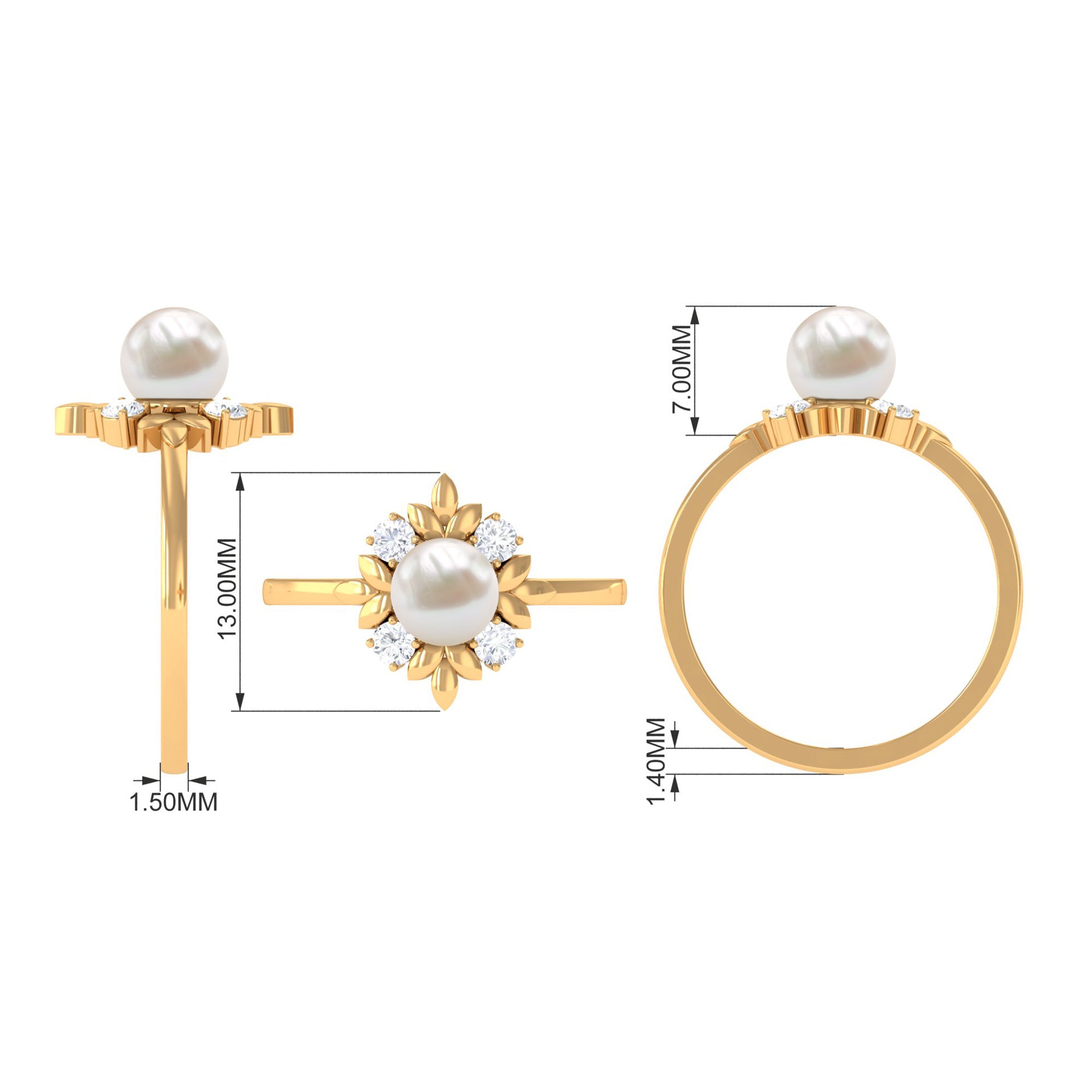 Rosec Jewels-Nature Inspired 2 Carat Freshwater Pearl Engagement Ring with Diamond