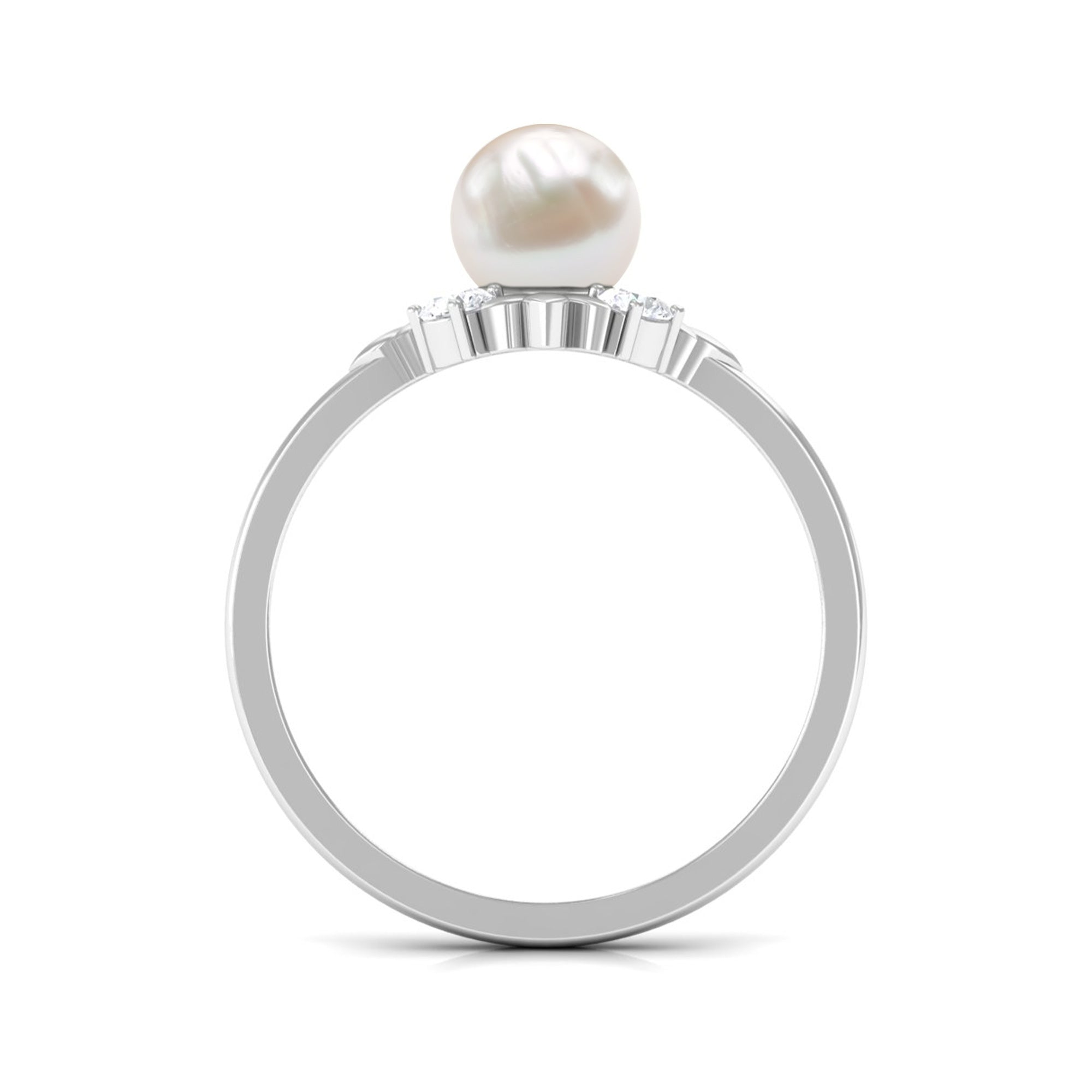 Rosec Jewels-Nature Inspired 2 Carat Freshwater Pearl Engagement Ring with Diamond